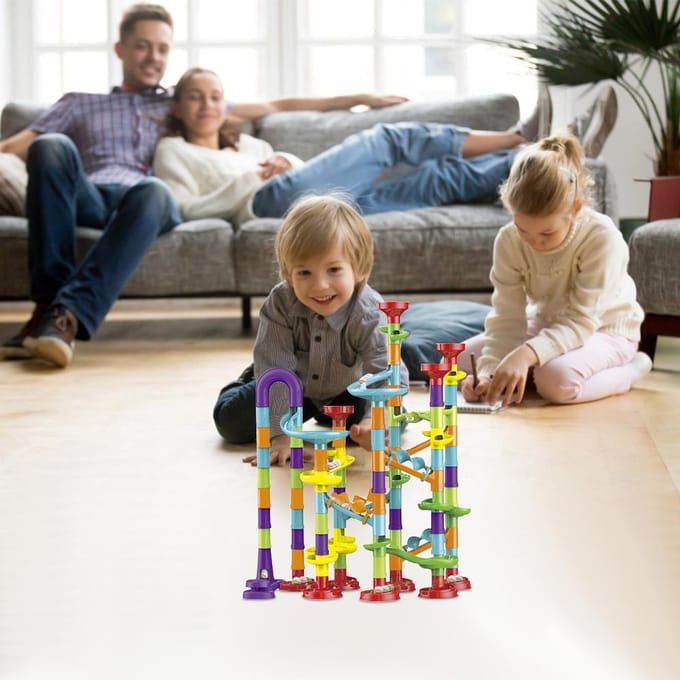 113 Stuks 3D Knikkerbaan Set Constructie Bouwstenen STEM Leer Spellen Vroege Educatie voor 113 Pieces veelkleurig