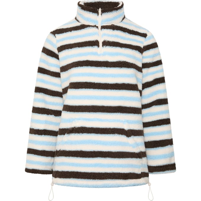 Yours Crèmekleurige En Blauwe Gestreepte Fleece Met Kwartrits Size 48