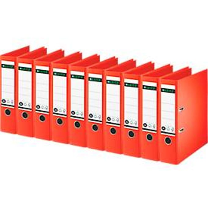 LEITZ® ordner 1007/1008, A4, rugbreedte 80 mm, 10 stuks, lichtrood