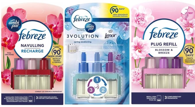 Ambi Pur 3Volution Navullingen - Mix - 3 Stuks - Thai Orchidee / Lenor / Blossom & Breeze