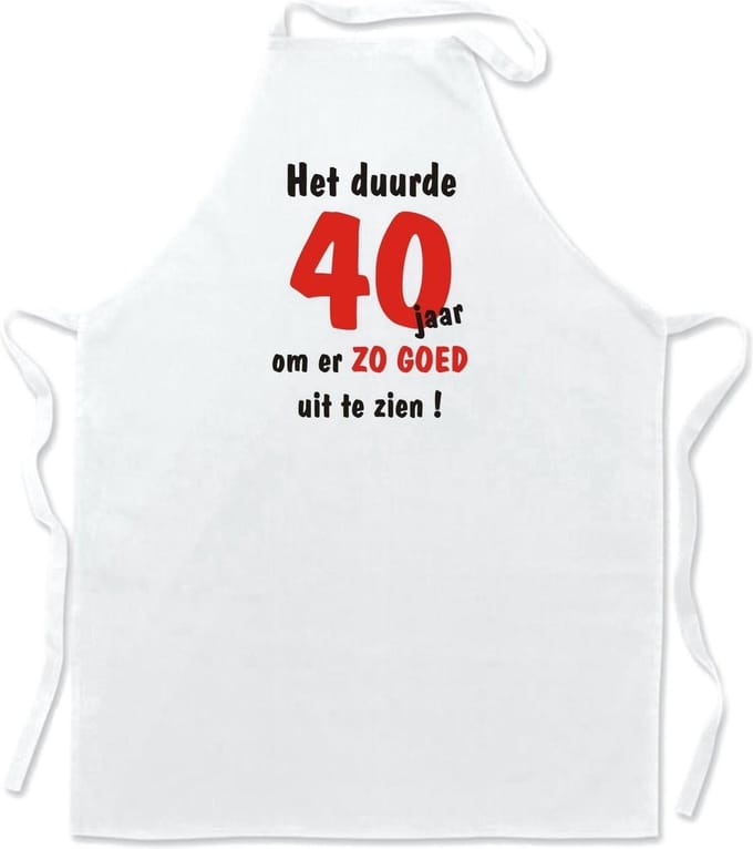 Schort - Het duurde 40 jaar - leuke keuken- of barbecueschort - 100 % katoen - wit