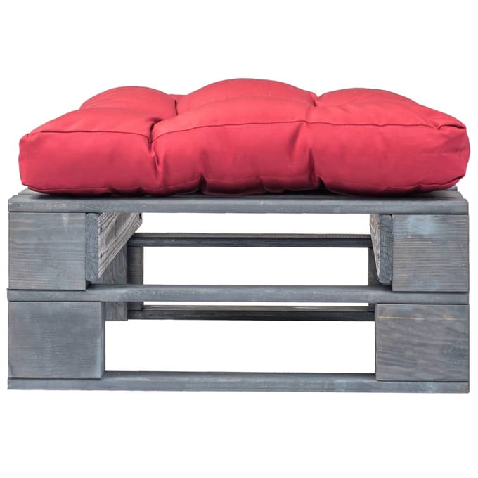 vidaXL - Tuinhocker - met - rood - kussen - pallet - hout - grijs