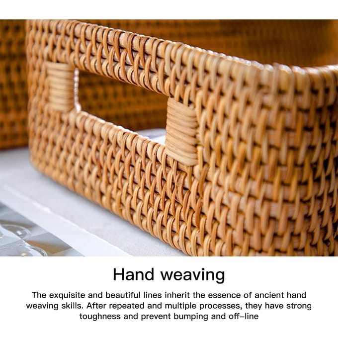 Panier de rangement en rotin, organisateur utilitaire de bureau, panier de rangement tissé pour table basse brown