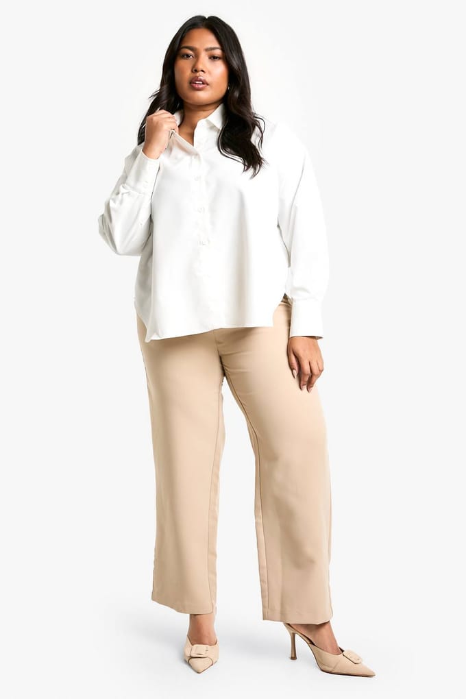boohoo Dames Plus Rechte Pijp Getailleerde Broek | Steen | Maat: 54