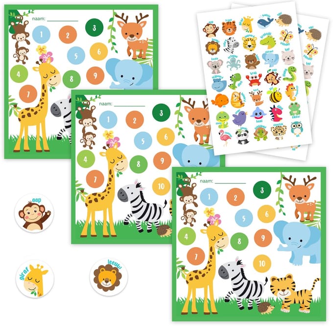 Beloningssysteem Jungle - 3 Kaarten & 70 Stickers - Zindelijkheidstraining Belonen