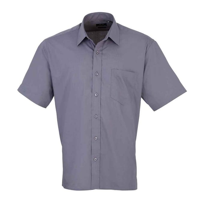 Premier Heren Poplin overhemd met korte mouwen (Staal)