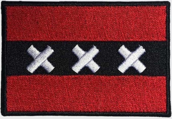 Patchy® – Amsterdam Vlag Wapen Strijk Embleem Patch 7.4 cm / 5.1 cm / Rood Zwart Wit - Patches