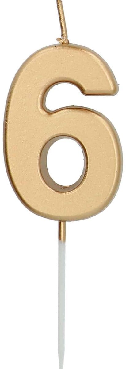 Folat - Kaars cijfer 6 goudkleurig 5 cm