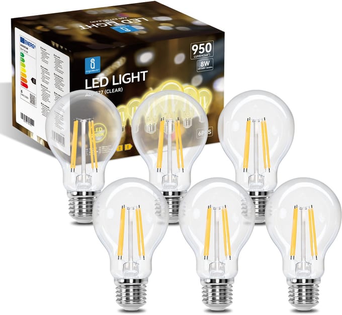 Aigostar LED Lichtbron - Filament Lamp - E27 fitting - A60 - 2700K - Warm Wit - Set van 6