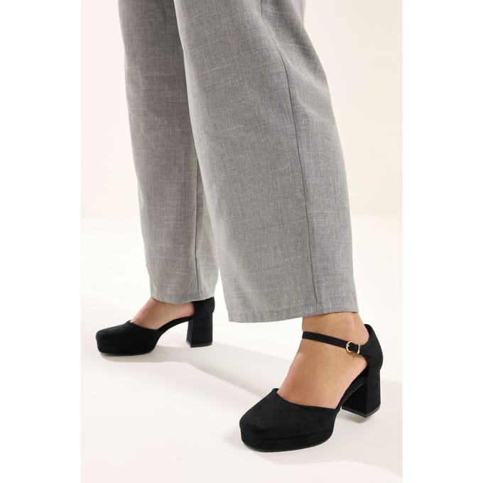 Yours Zwarte Imitatiesuède Espadrille Blokhakken Met Plateauzool In Extra Brede Eeepasvormsize 42EEE