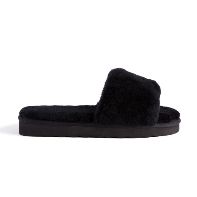 Aus Wooli Australia Womens Schapenvacht Fluff Slippers Zwart
