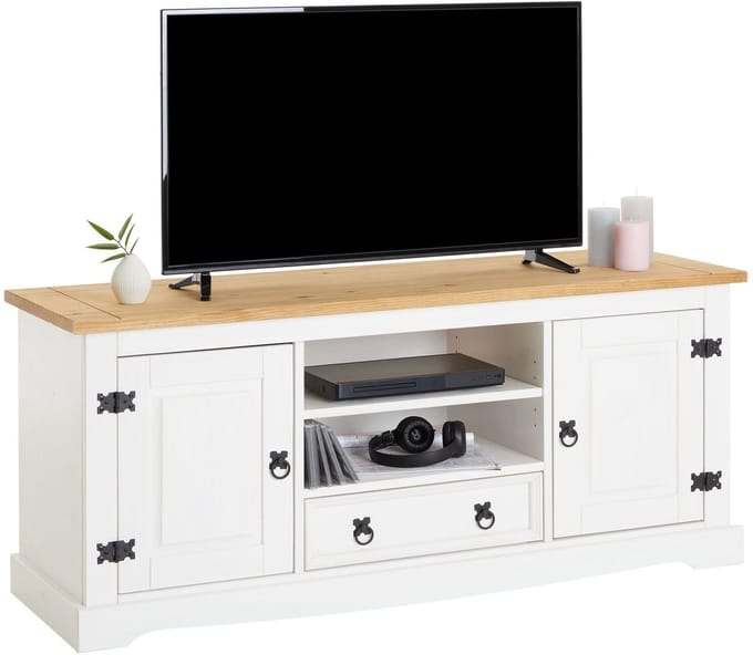 Lowboard TEQUILA 140 cm van massief hout - wit/bruin