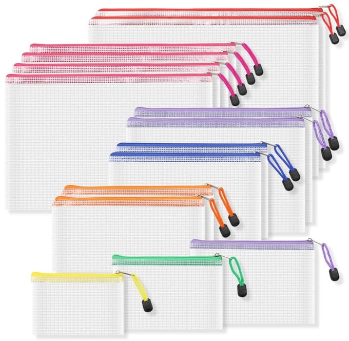Allecto - Waterproof Mesh Zipper Bags - Document Organizer - 15 Stuks - Transparant - School - Kantoor - Reizen