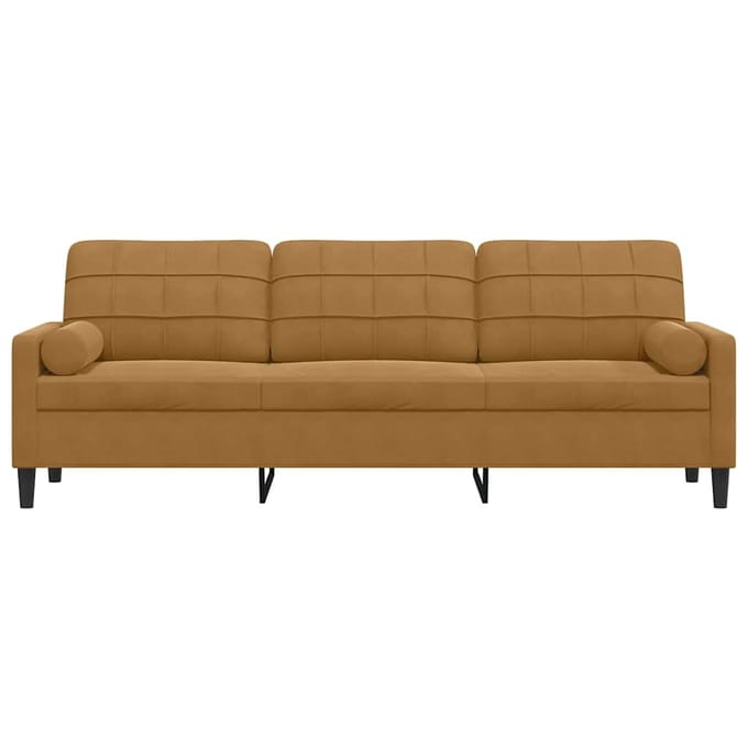 vidaXL - 3-zitsbank - met - sierkussens - 210 - cm - fluweel - bruin
