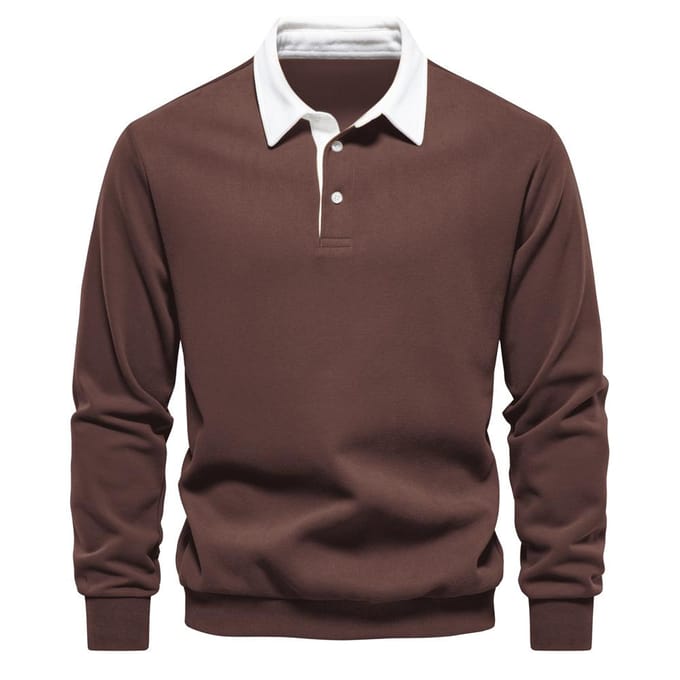 Heren Trui met Lange Mouwen en Polokraag Herfst Trend Heren Trui All-match L brown