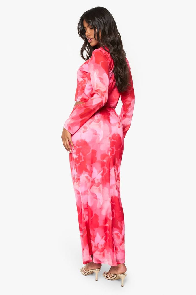 boohoo Dames Bloemenprint Geweven Maxi Rok | Pink | Maat: 8