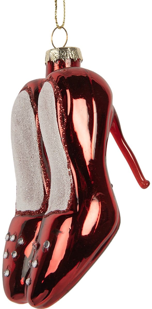 Clayre & Eef Kersthanger Schoen 6x6x10 cm Rood Glas