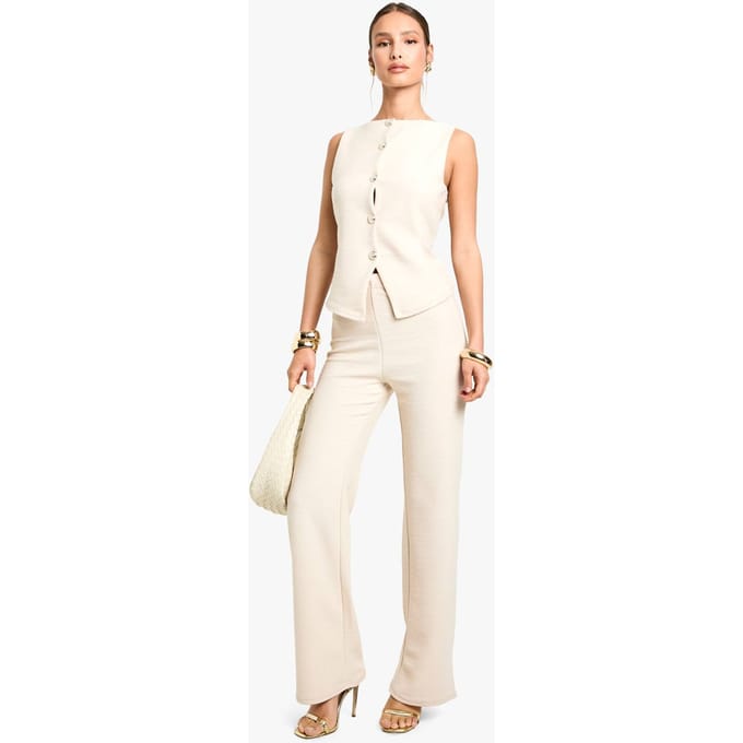 boohoo Dames Getextureerde wijde pijpenbroek | Creme | Maat: 42