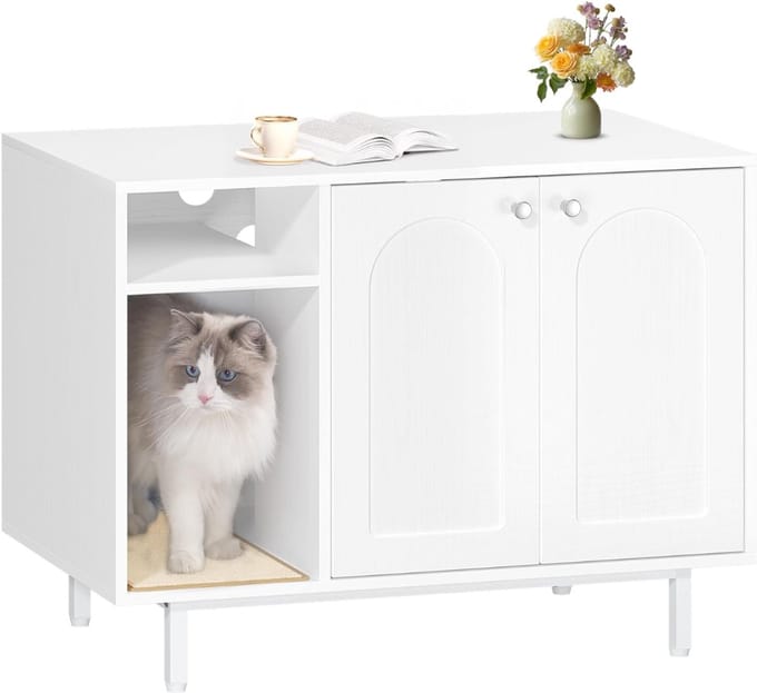 Zyrex® Kattenbak Kast - Kattenhuis - Kattenmand - Wit - 80cm x 50cm x 61cm