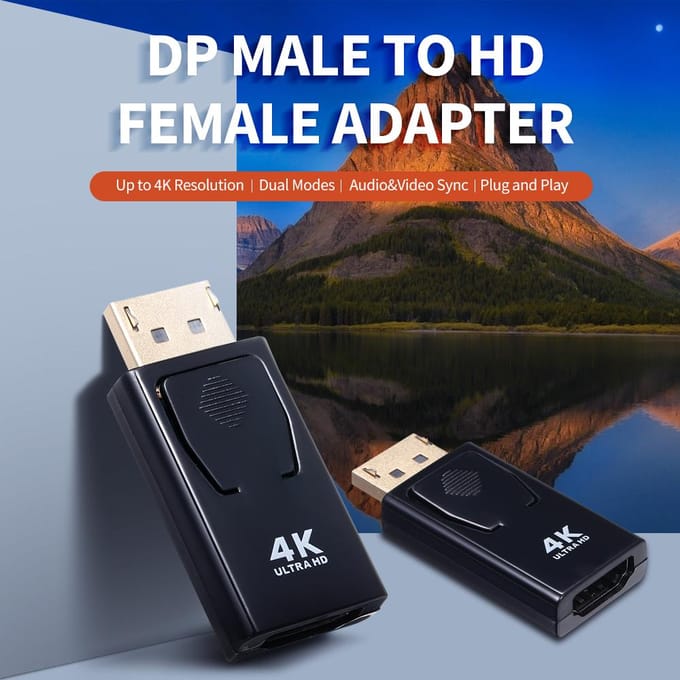 DP mannelijk naar HD vrouwelijk adapter Tot 4K resolutie Hetzelfde scherm/uitbreiding Dubbele modi Verguld zwart