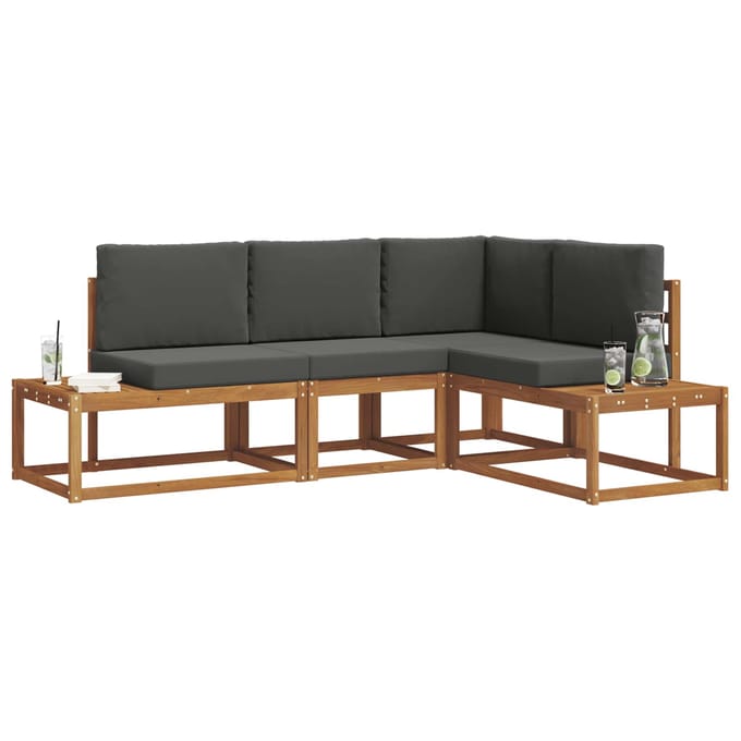 vidaXL - 4 - st - Buiten - bank - set - Massief - Acacia - Hout - en - Polyester