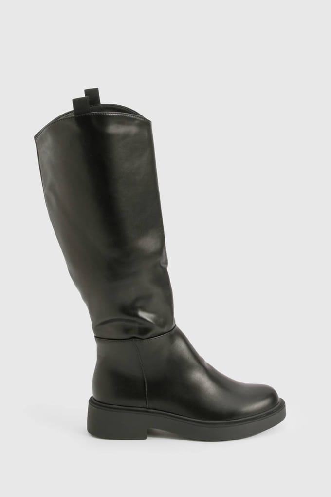 boohoo Dames Tab Detail Kniehoge Laarzen | Black | Maat: 3