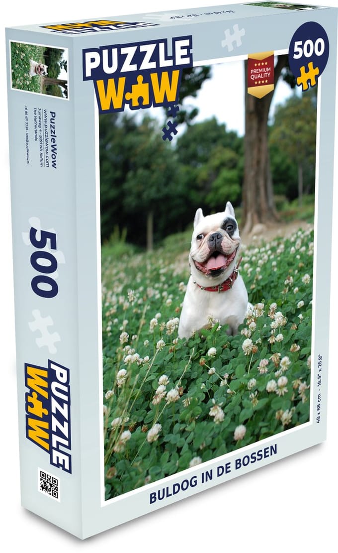 Puzzel Hond - Bulldog - Bloemen - Legpuzzel - Puzzel 500 stukjes