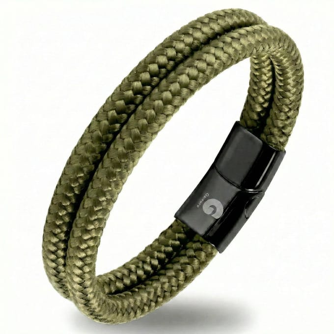 Heren Armband Dubbel Snoer Army Green Nylon Galeara Design NOA 18,5cm