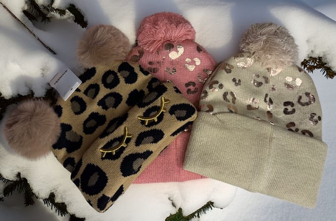 Set van 3 Wintermutsen met Panterprint – Zacht & Warm – Met Pompon