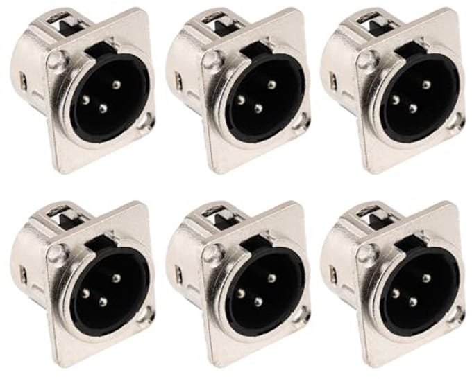 6 Stuks 3-polige XLR-stekkers voor Paneelmontage - Vernikkelde Koper, Geschikt voor Microfoon en Luidsprekers