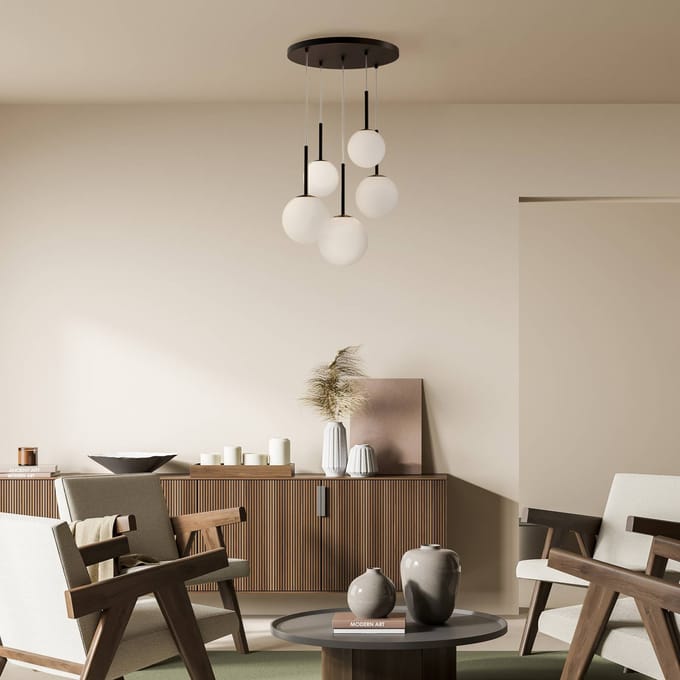 Hanglamp Maytoni Basic vorm, zwart, Ø 58 cm, 5-lamps glas