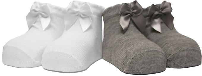 iN ControL 4pack newborn sokjes met satijnen strikje wit/grijs