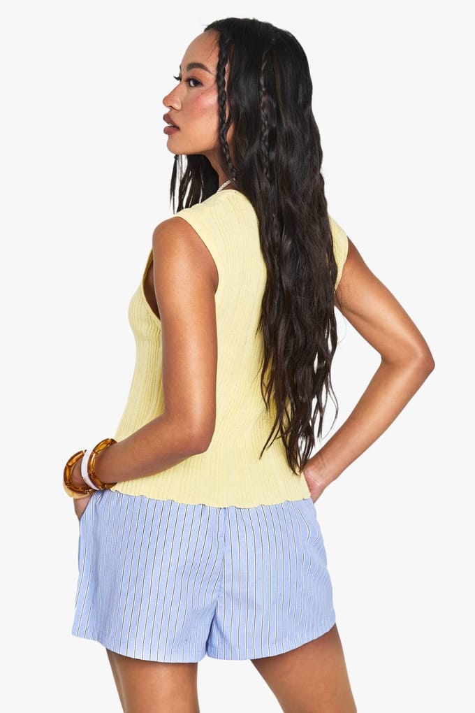 boohoo Dames Button Front Rib Knitted Waistcoat | Lemon | Maat: Large