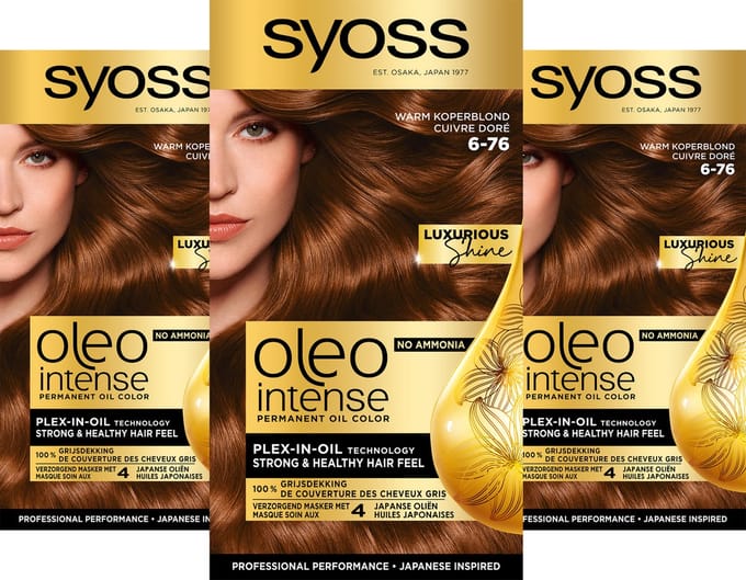 3x Syoss Oleo Intense Haarverf 6-76 Warm Koperblond
