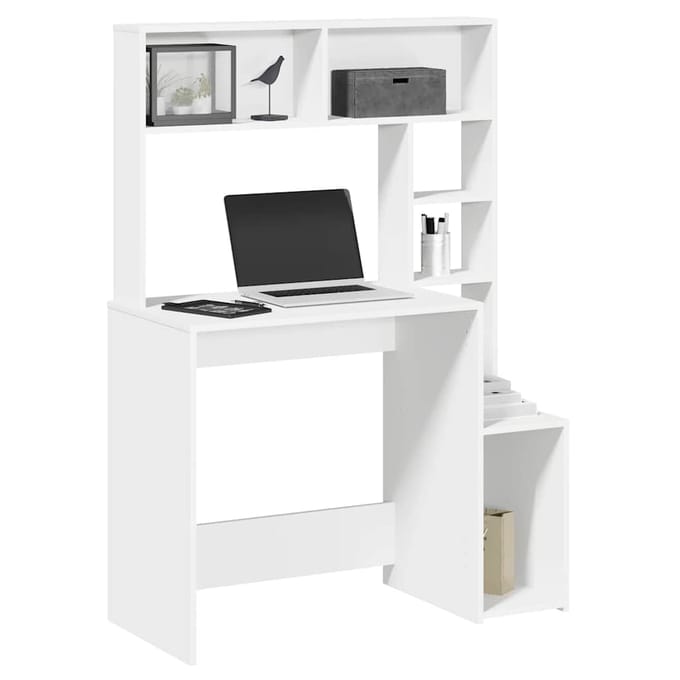 vidaXL - Bureau - met - schappen - 100x45x140 - cm - bewerkt - hout - wit