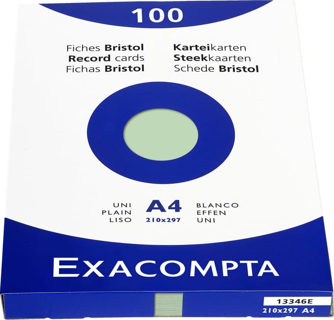 Exacompta etui 100 steekkaarten bristol effen niet geperforeerd 210x297mm - Groen - 13346E