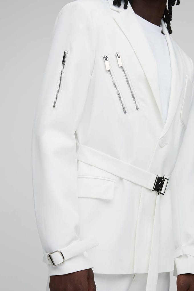Skinny Fit Blazer Met Ritsdetails En Gespen | Ecru | Size 36