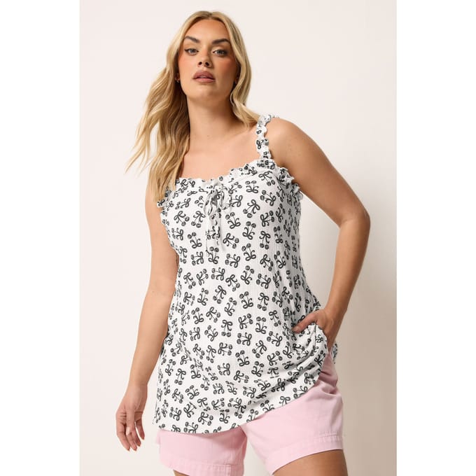Yours Witte Vesttop Met Bloemenprint En Ruches Size 46