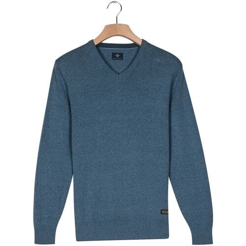 Baileys Trui V-Neck Cotton Allover Fine Texture Two-Tone Denim Blue / male