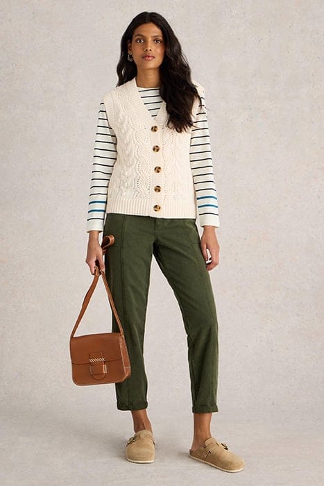 White Stuff Cable Button Through Tank Light Natural Größe: 12 | Cardigans Outlet | Damen