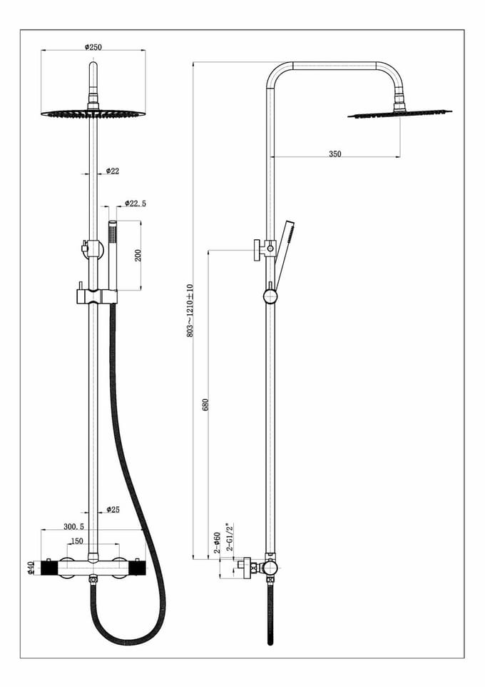 Wiesbaden Ribbd Thermostatische Regendoucheset Opbouw - Chroom