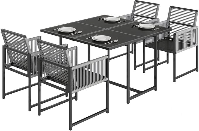 Outsunny Patio eetset-Staal, Netstof-120L x 120B x 72H cm-Lichtgrijs