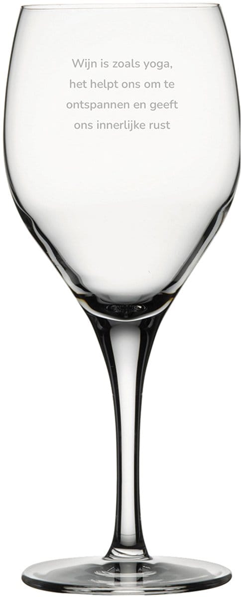 Gegraveerde witte wijnglas 34cl Wijn is als yoga