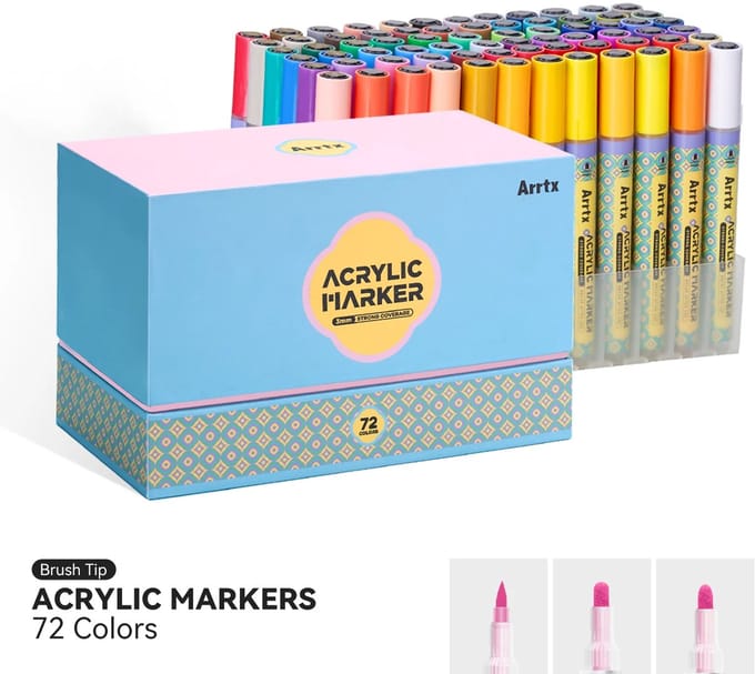 Arrtx - Acrylmarkers - 3 mm Medium Tip - Valve Design - Paint Markers - 72 kleuren