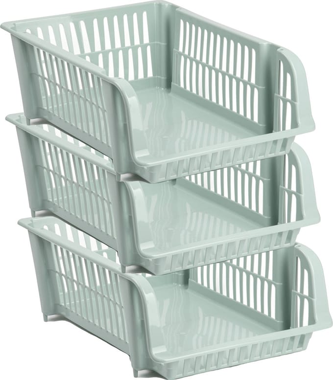 Plasticforte Stapelbare opbergmand - 3x - Mintgroen - 20L - kunststof - 43 x 32 x 16 cm
