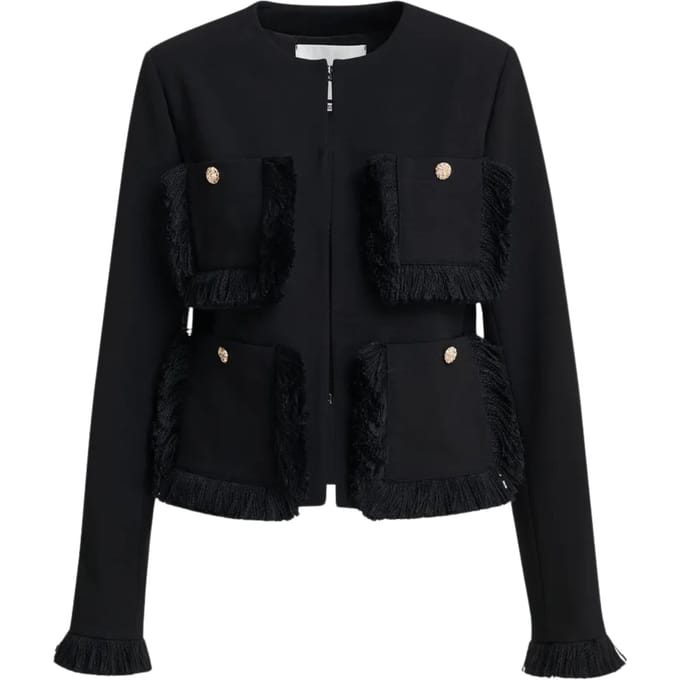 Essentiel Antwerp Fringed Jacket Jackets Zwart Kinetic