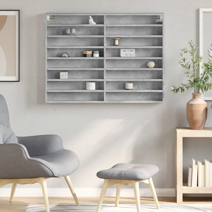 vidaXL - Vitrinekast - 100x8,5x75 - cm - bewerkt - hout - betongrijs