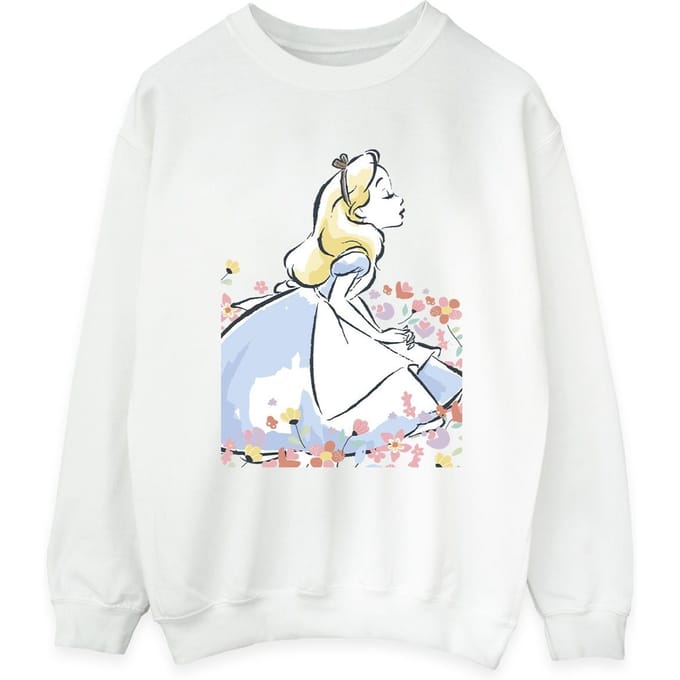 Disney Dames/Dames Alice In Wonderland Schets Bloemen Sweatshirt (Wit)