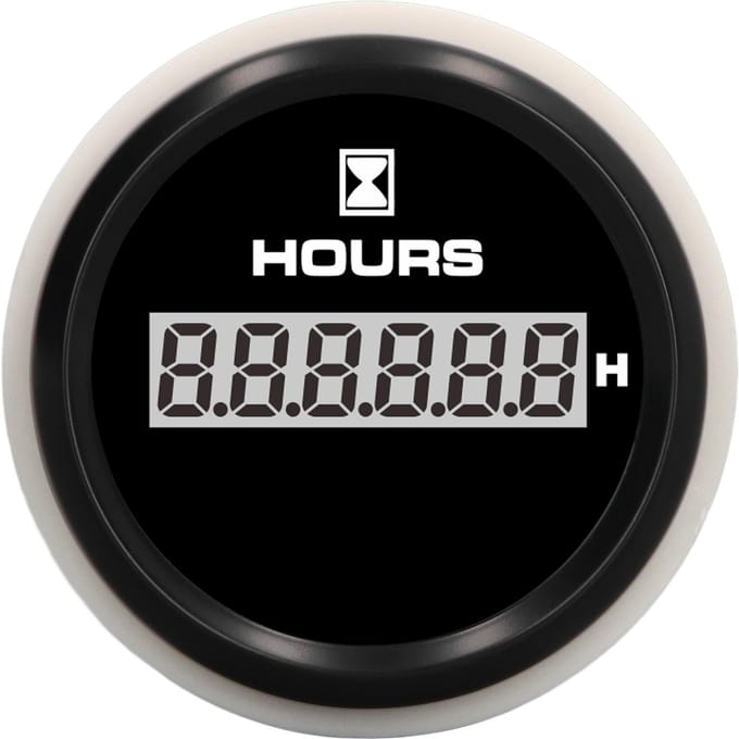 52 mm digitale urenteller 0-99999,9 uur, zwarte wijzerplaat, 7 kleuren achtergrondverlichting, IP67 waterdicht, DC 9-32V voor scheepvaart white