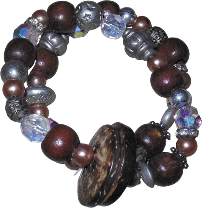 Armband dubbel met bruin-transparant-zilver en knoop